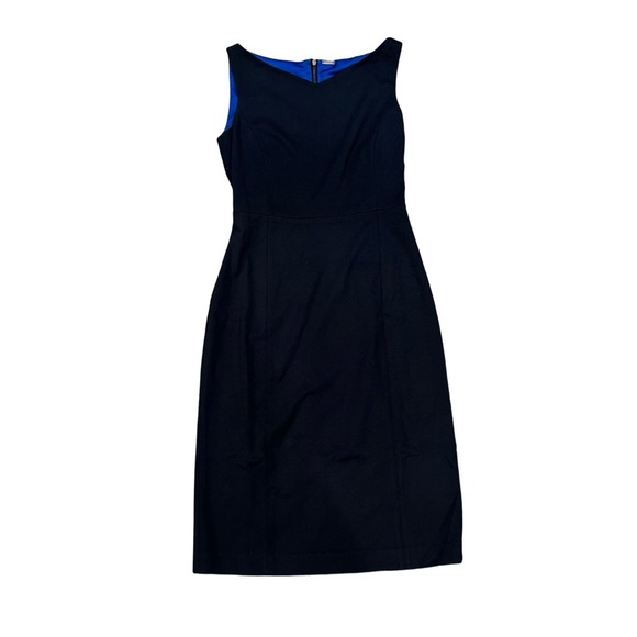 Navy Elie Tahari Navy Blue Sheath Lined Dress Fitted Zip Back Size 2 - Picture 1 of 6
